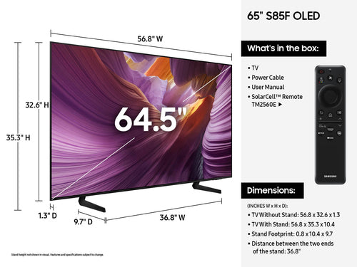65 Inch Samsung Series 8 QN65S85FAFXZA OLED Smart TV 4K 2160p Wi-Fi