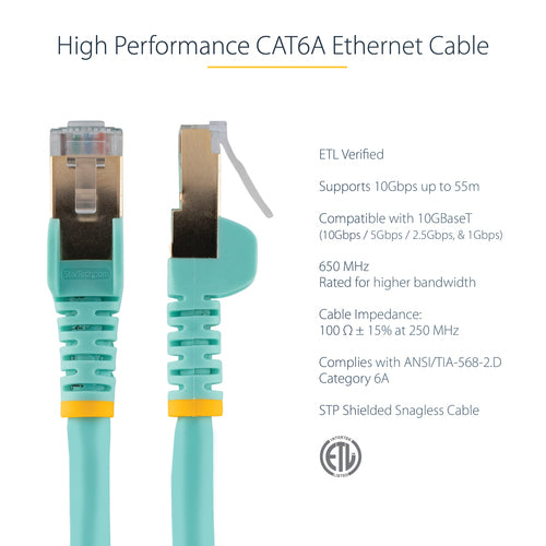 3m CAT6a Ethernet Cable 10 Gigabit Shielded Snagless RJ45 Aqua