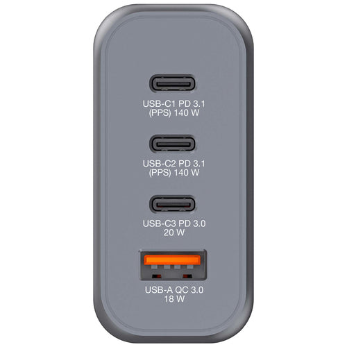 Verbatim GNC-140 GaN Charger 140W - Fast Charging USB-C & USB-A - Black/Grey
