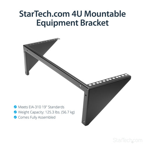 StarTech.com RK419WALLV Wall Mount Rack - 4U Steel Bracket for 19in Equipment | 56.7 kg Capacity | Black