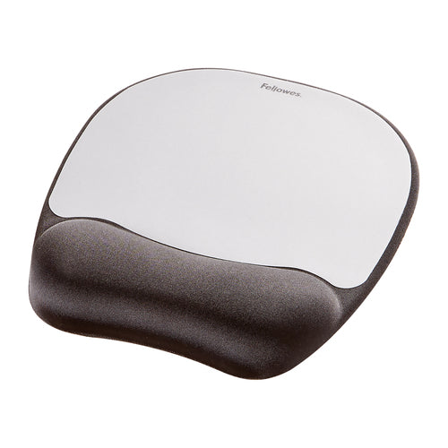 Fellowes Memory Foam Mauspad mit Handgelenkstütze – Ergonomisches Design – Kompatibel mit Laser- und optischen Mäusen – Schwarz/Silber