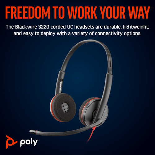 HP Poly Blackwire 3220 Stereo USB-C Headset, kabelgebunden, geschäftlicher Alltagseinsatz
