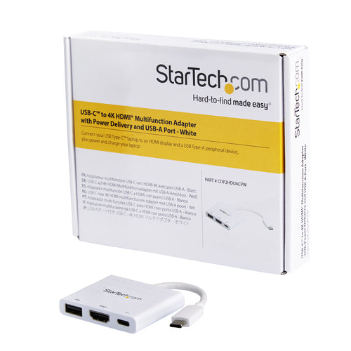 StarTech.com CDP2HDUACPW USB-C Multiport Adapter – 60W Power Delivery, 4K HDMI, USB 3.0 – Weiß