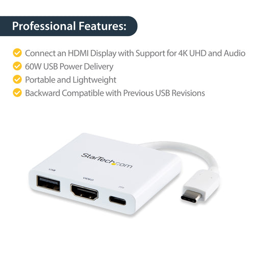 StarTech.com CDP2HDUACPW USB-C Multiport Adapter – 60W Power Delivery, 4K HDMI, USB 3.0 – Weiß