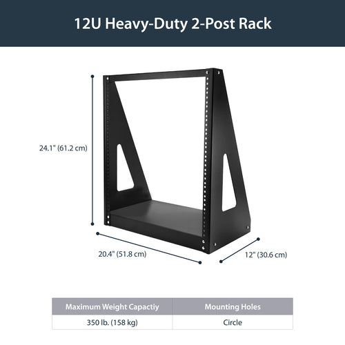 StarTech.com 2-Post 12U Heavy-Duty Desktop Server Rack - Open Frame, TAA Compliant
