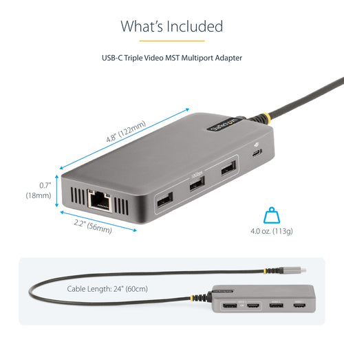 Laptop Dock StarTech.com 117B-USBC-MULTIPORT 3-Display 100W USB-C