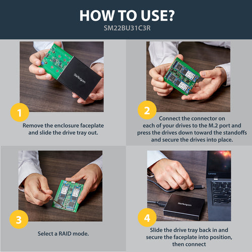 StarTech.com Dual-Slot M.2 SATA SSD Enclosure - USB 3.1 RAID - Black