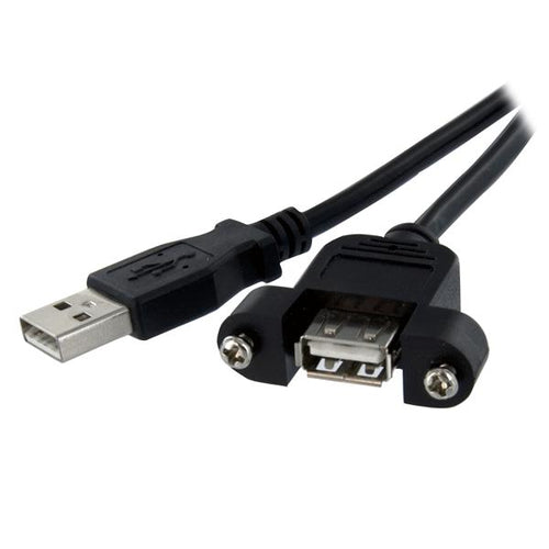 1 ft USB A to A Panel Mount Cable USB 2.0 Male/Female Black