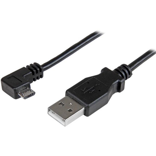 USB 2.0 Micro USB Lade- und Synchronisationskabel 0,5m Stecker-Stecker Winkel Schwarz
