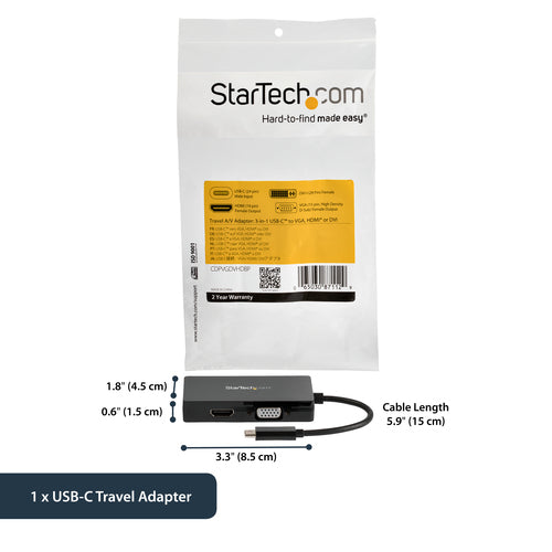 StarTech.com 4K USB-C Multiport Video Adapter - 3-in-1 DVI, HDMI, VGA Connectivity