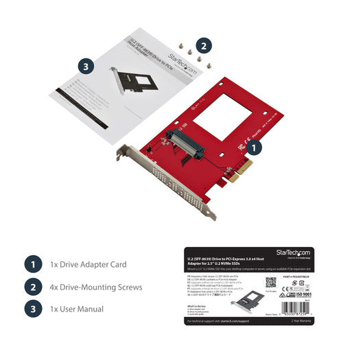 StarTech.com U.2 auf PCIe Adapter - SFF-8639, x4 PCI Express 4.0, Rot