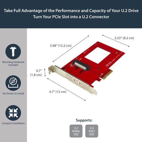 StarTech.com U.2 auf PCIe Adapter - SFF-8639, x4 PCI Express 4.0, Rot