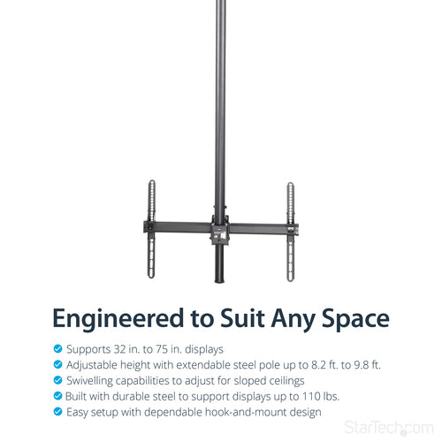 StarTech.com FPCEILPTBLP Deckenhalterung für Bildschirme (32"-75") - Volle Beweglichkeit - Verstellbare VESA-Halterung