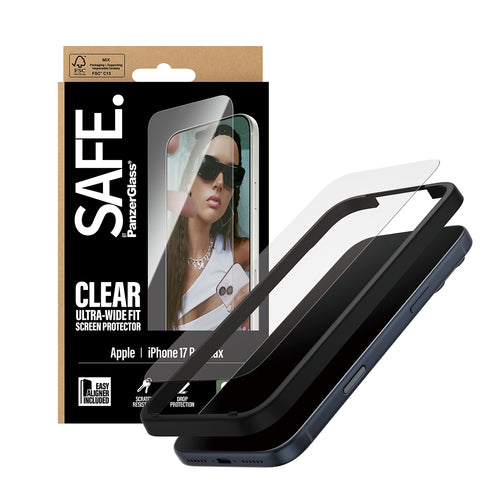 PanzerGlass SAFE. by ® Screen Protector iPhone 17 Pro Max | Ultra-Wide Fit w. EasyAligner