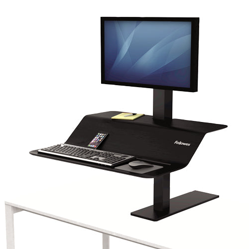 Fellowes Sitz-Steh-Schreibtischaufsatz 8080101 – Ergonomische schwarze Arbeitsplatzlösung