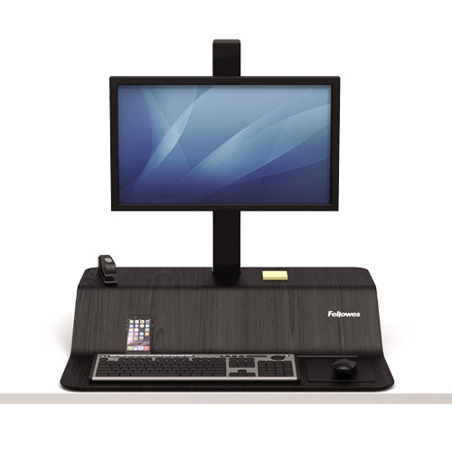 Fellowes Sitz-Steh-Schreibtischaufsatz 8080101 – Ergonomische schwarze Arbeitsplatzlösung