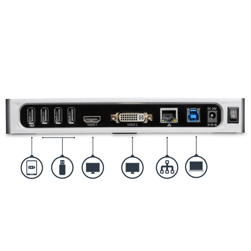 USB 3.0 Dual Monitor Laptop-Dockingstation HDMI DVI VGA 6-Port USB-Hub