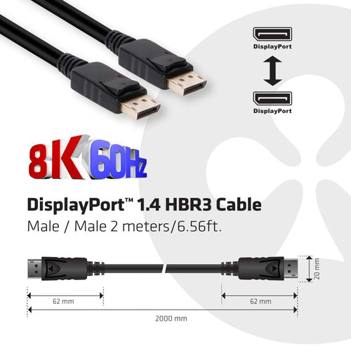 CLUB3D DisplayPort 1.4 HBR3 Cable - 2m - 8K at 60Hz - Male to Male