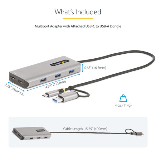 Laptop Dock StarTech.com 167B-USBC-MULTIPORT USB-C Dual HDMI 4K 3x USB-A - 167B-USBC-MULTIPORT