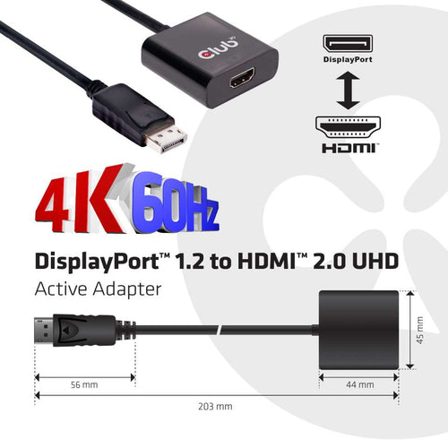 DisplayPort 1.2 to HDMI 2.0 Active Adapter 0.21m - CLUB3D