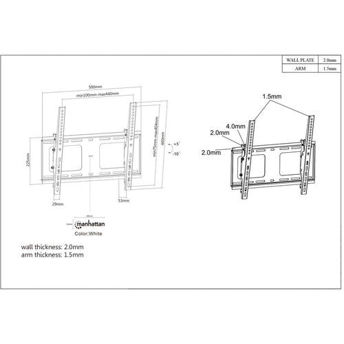Manhattan Neigbare TV- und Monitor-Wandhalterung 32-55 Zoll – VESA 200x200 bis 400x400 mm, Schwarz