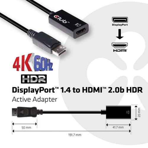 DisplayPort 1.4 auf HDMI 2.0b Aktiver Adapter Club3D Schwarz