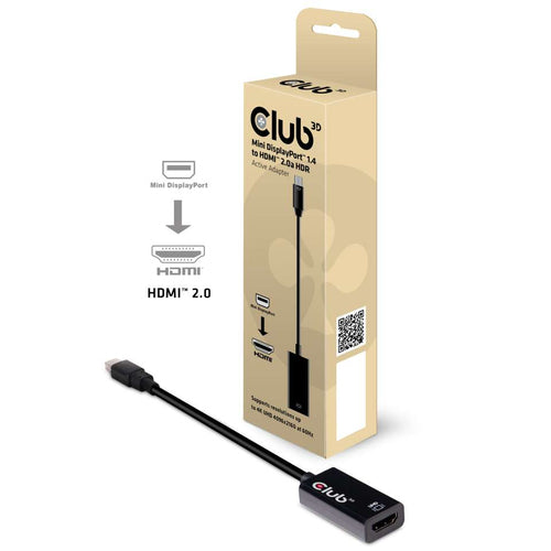 CLUB3D Mini DisplayPort 1.4 auf HDMI 2.0b aktiver Adapter - Schwarz - Kabel Gender Changer