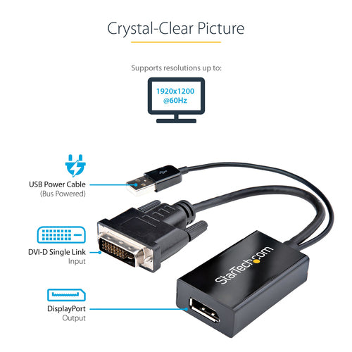 StarTech DVI2DP2 DVI auf DisplayPort Adapter – 1920x1200 Video Konverter – 0,254m
