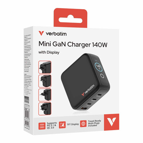 Verbatim 140W Mini GaN Charger with Display