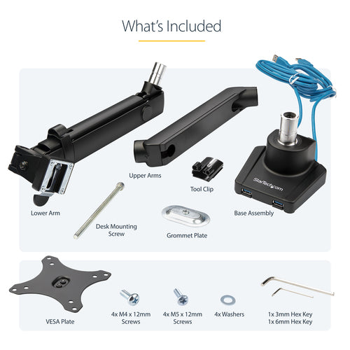 Desk Mount Monitor Arm StarTech Slim Full Motion USB 3.0 Ports 34 Inch
