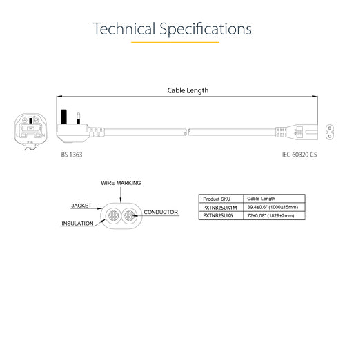 StarTech.com PXTNB2SUK6 power cable