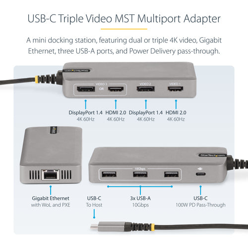 Laptop Dock StarTech.com 117B-USBC-MULTIPORT 3-Display 100W USB-C