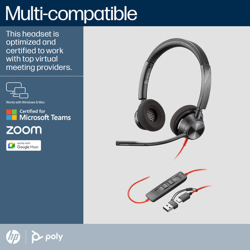 HP Poly Blackwire 3320 Stereo USB-C Headset – Kabelgebunden, Microsoft Teams-zertifiziert, Schwarz