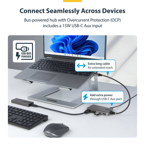 4-Port USB-A Hub 5Gbps Bus-Powered mit USB-C Eingang Grau