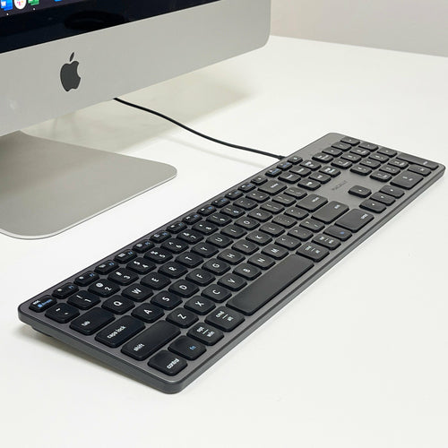 Wired USB Full-Size Keyboard Macally QWERTY Black Grey Scissor Switch