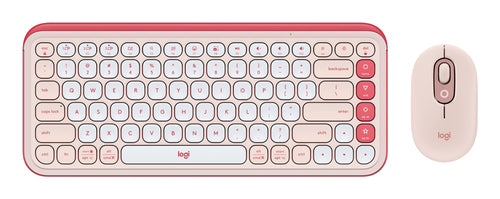 Wireless Logitech POP ICON COMBO Keyboard & Mouse Bluetooth Scissor Key Switch QWERTY Rose
