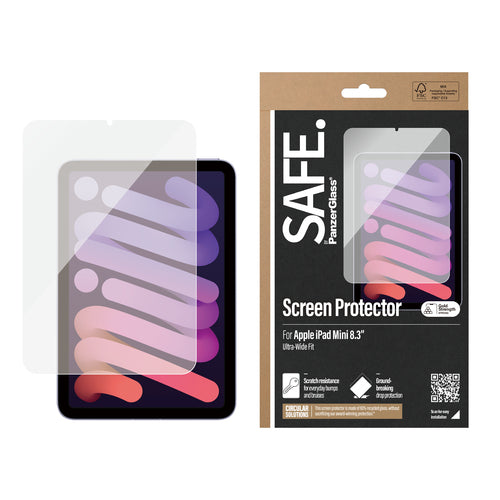 PanzerGlass SAFE. by ® Screen Protector iPad Mini 8.3'' (2021, 2024) | Ultra-Wide Fit | Bulk