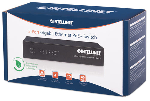 5-Port Gigabit-Ethernet-PoE+-Switch Intellinet 60W PSE-Ports Unmanaged