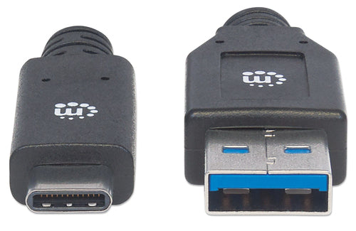 Manhattan USB-C auf USB-A Kabel 3m, 5 Gbit/s, Schnellladefunktion - Schwarz