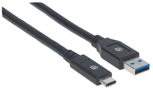 Manhattan USB-C auf USB-A Kabel 3m, 5 Gbit/s, Schnellladefunktion - Schwarz