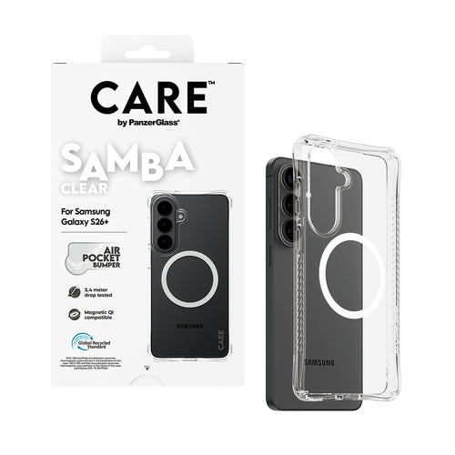 PanzerGlass CARE™ by ® Samba Case Transparent w. White Qi Samsung Galaxy S26+ mobile phone case