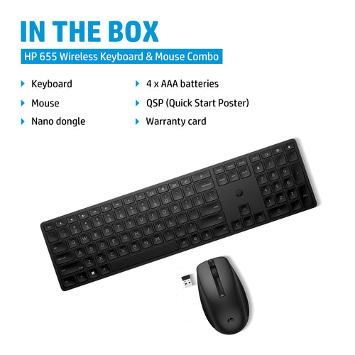 Wireless Keyboard HP 655 Combo RF Wireless Full-size Black with Mouse