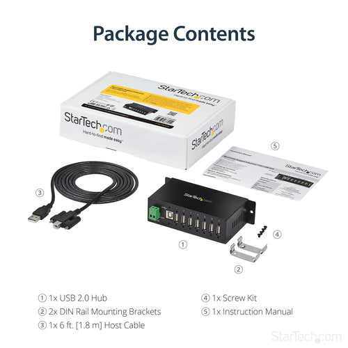 StarTech.com USB 2.0 Hub mit 7 Ports – Industrieller USB-A Hub aus Metall mit Überspannungsschutz