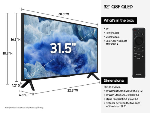 32 Inch Samsung Q8F QLED Smart TV 3840 x 2160 4K Wi-Fi