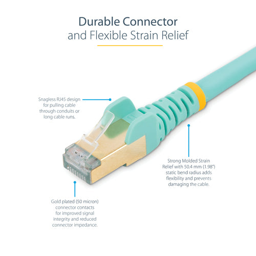 3m CAT6a Ethernet Cable 10 Gigabit Shielded Snagless RJ45 Aqua