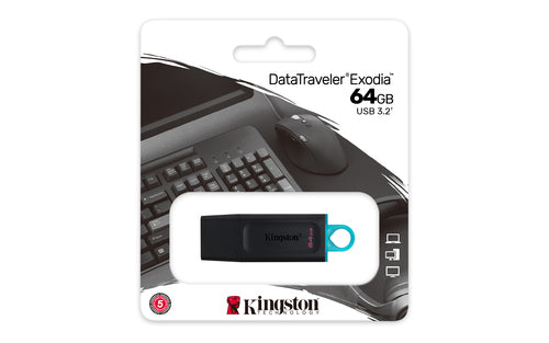 64GB Kingston DataTraveler Exodia USB 3.2 Flash-Laufwerk Schwarz Türkis