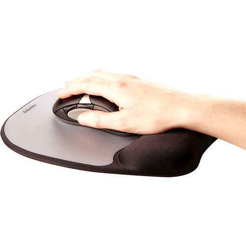 Fellowes Memory Foam Mauspad mit Handgelenkstütze – Ergonomisches Design – Kompatibel mit Laser- und optischen Mäusen – Schwarz/Silber