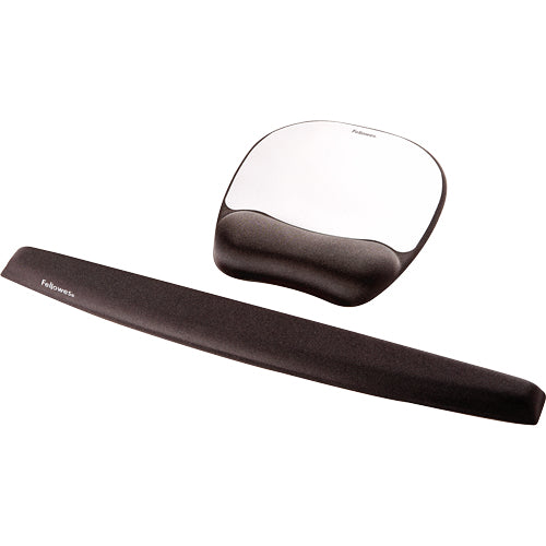 Fellowes Memory Foam Mauspad mit Handgelenkstütze – Ergonomisches Design – Kompatibel mit Laser- und optischen Mäusen – Schwarz/Silber