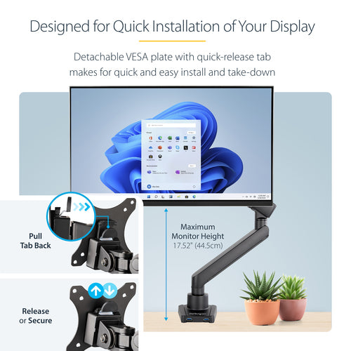 Desk Mount Monitor Arm StarTech Slim Full Motion USB 3.0 Ports 34 Inch
