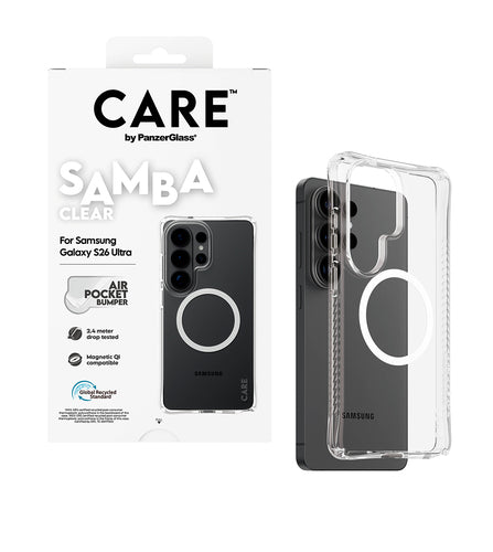 PanzerGlass CARE™ by ® Samba Case Transparent w. White Qi Samsung Galaxy S26 Ultra mobile phone case